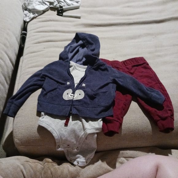 Carter's Baby Boy 3-Piece Outfit - Hoodie, Striped Onesie, and Dino Joggers - Picture 1 of 3